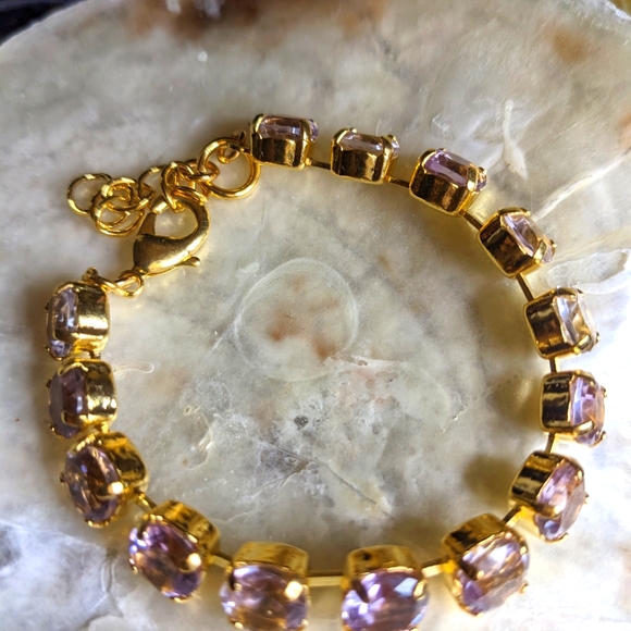 Genuine Lavender Amethyst 1.7 Carats Each in 14K Gold Plated Classic Bracelet - Picture 4 of 4